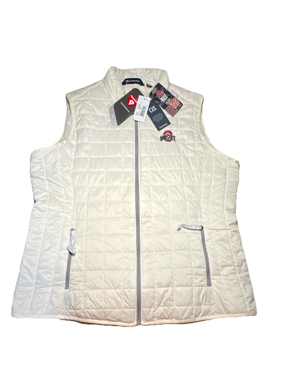Cutter & Buck Ohio State Womenβs White Puffer Jacket XXL Full Zip Embroidered
